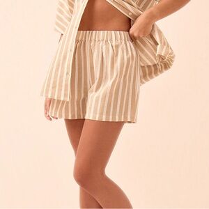 PLT Striped Tan and White Linen Shorts